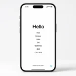 iPhone Setup Assistant showing the Hello screen on a new iPhone with Dynamic Island display