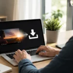 Person using a laptop to download a YouTube video for offline viewing