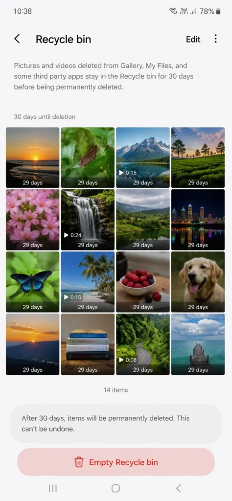 Android recycle bin storage cleanup