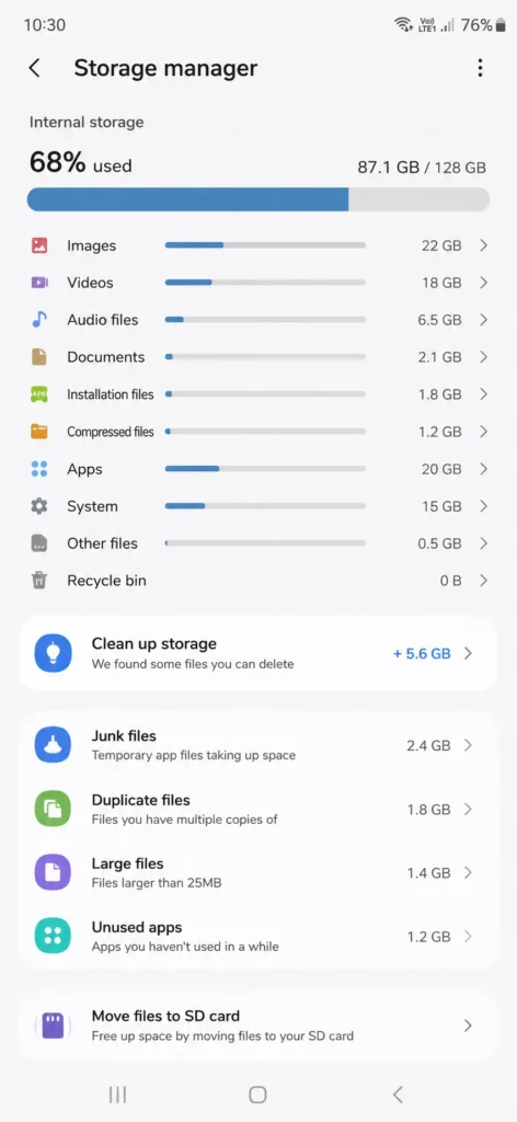 Android storage manager tool