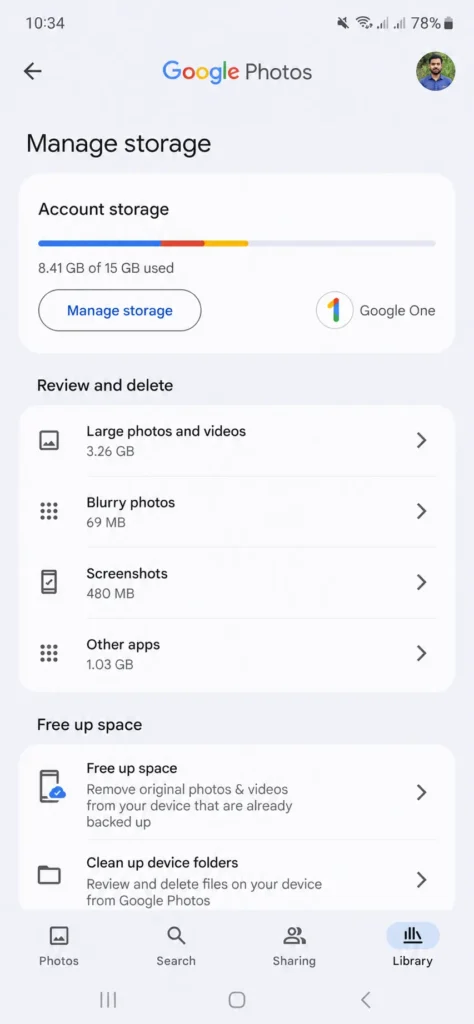 Google Photos free up space feature