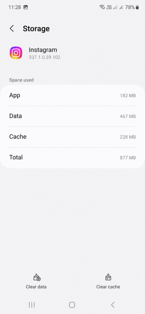 clear cache Android app settings